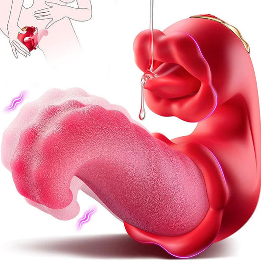 Sexoralab 4 in 1 Tongue Thrusting Vibrators Dildo Rose Sex Toys 10 Licking Clitoral & Vibration Sucking Clit Stimulator