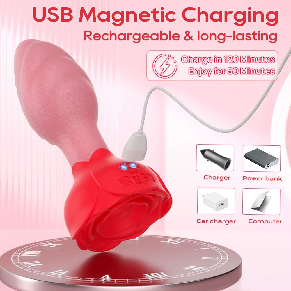Buyging APP&Remote Control 9 Vibrating and 360° Rotating Anal Vibrator with Rose Base