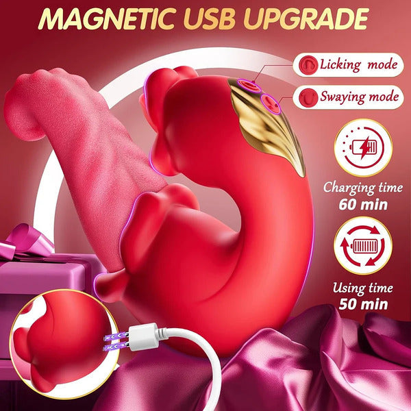 Sexoralab 4 in 1 Tongue Thrusting Vibrators Dildo Rose Sex Toys 10 Licking Clitoral & Vibration Sucking Clit Stimulator
