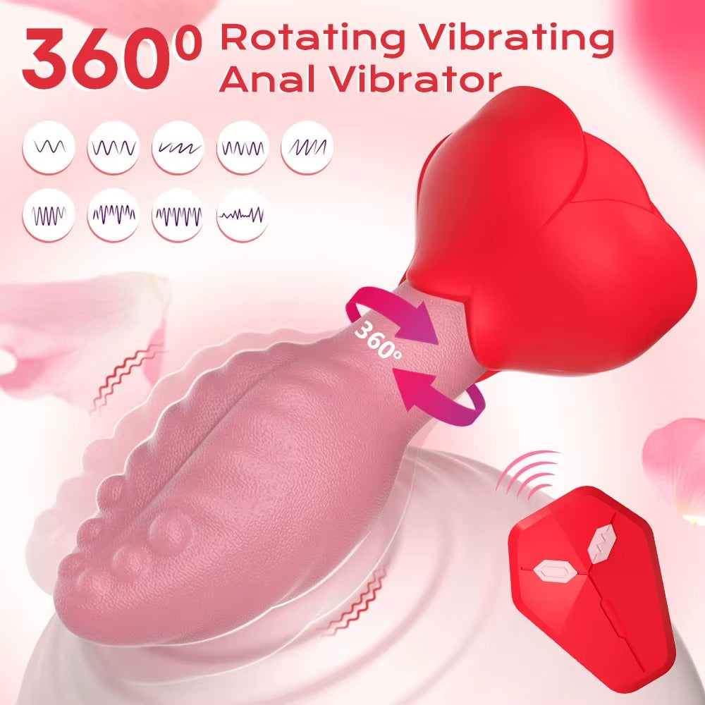 Buyging APP&Remote Control 9 Vibrating and 360° Rotating Anal Vibrator with Rose Base