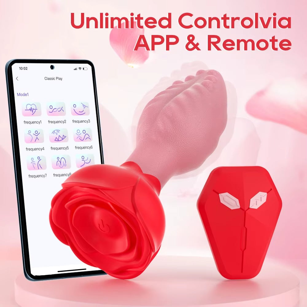 Buyging APP&Remote Control 9 Vibrating and 360° Rotating Anal Vibrator with Rose Base
