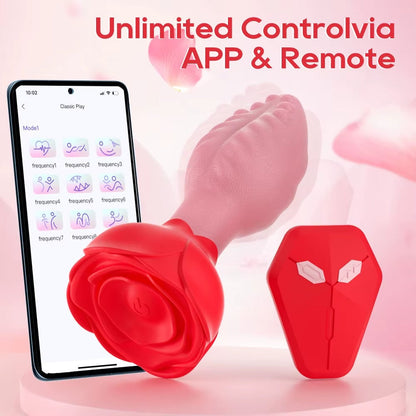 Buyging APP&Remote Control 9 Vibrating and 360° Rotating Anal Vibrator with Rose Base