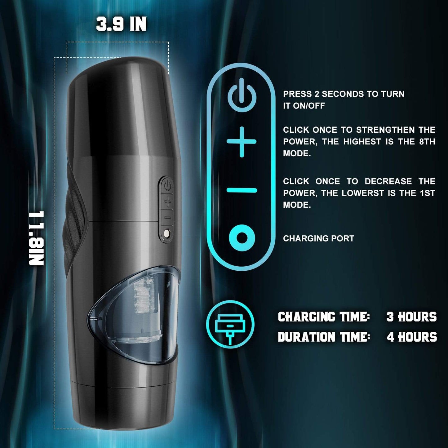 Telescoping Rotating 8 Modes Vision Window Masturbation Cup