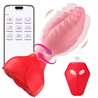 Buyging APP&Remote Control 9 Vibrating and 360° Rotating Anal Vibrator with Rose Base
